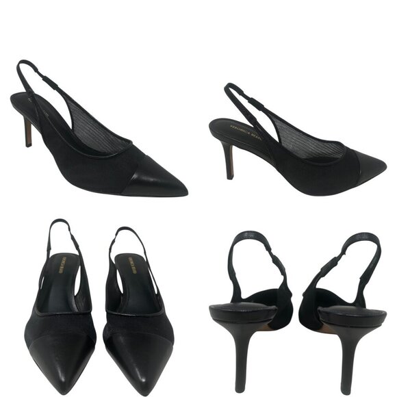 Veronica Beard Liliana Black Leather Mesh Slingback Pointed Toe Pumps 8.5 Modern - Picture 14 of 15